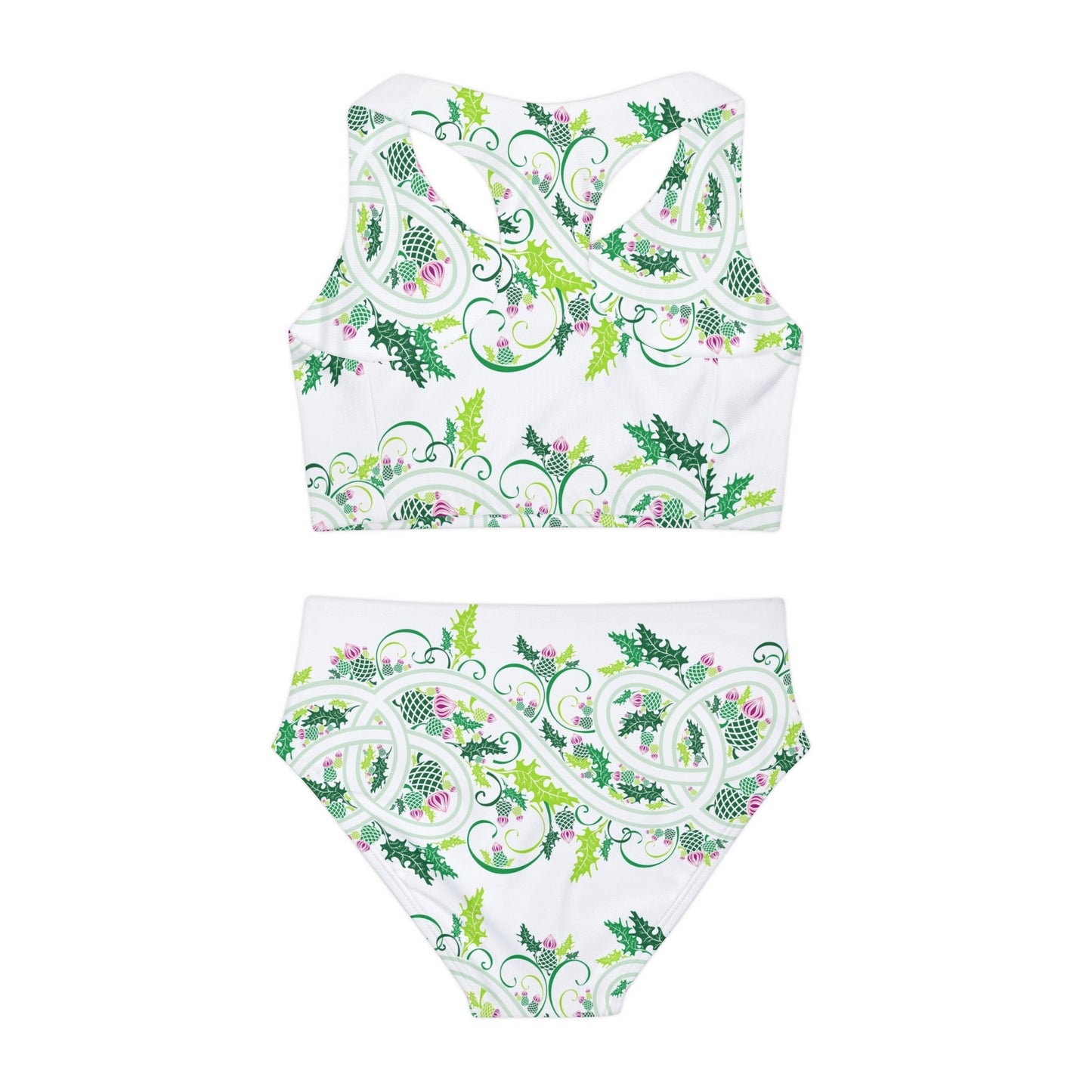 Girls Two Piece Thislte Flower Swimsuit