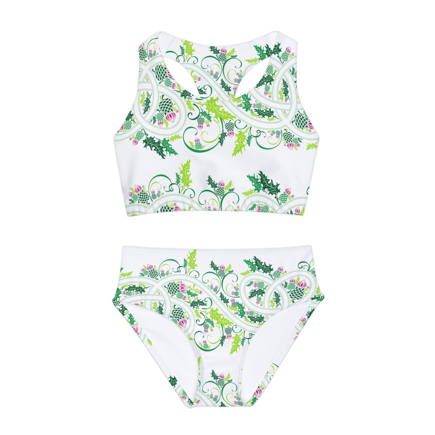 Girls Two Piece Thislte Flower Swimsuit