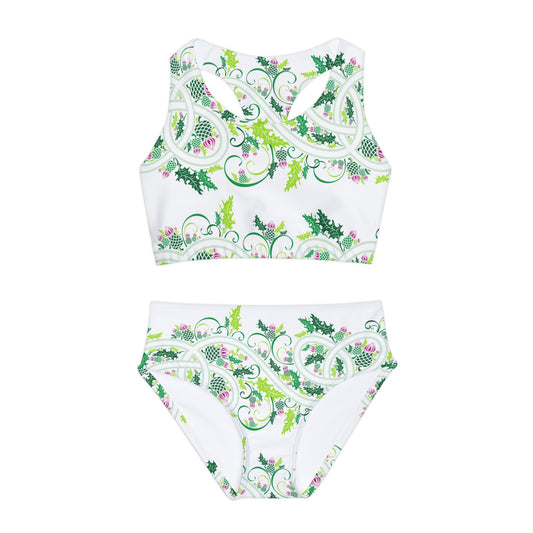 Girls Two Piece Thislte Flower Swimsuit