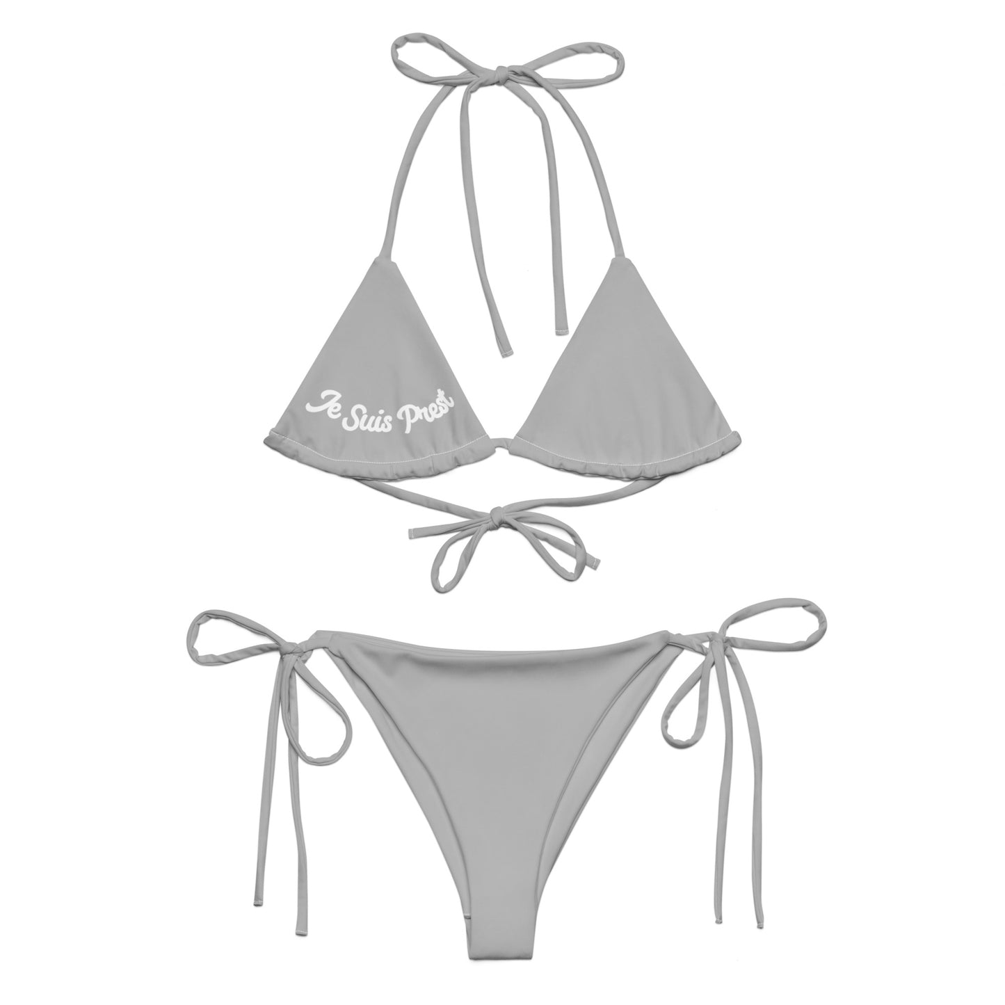 Grey "Je Suis Prest" string bikini