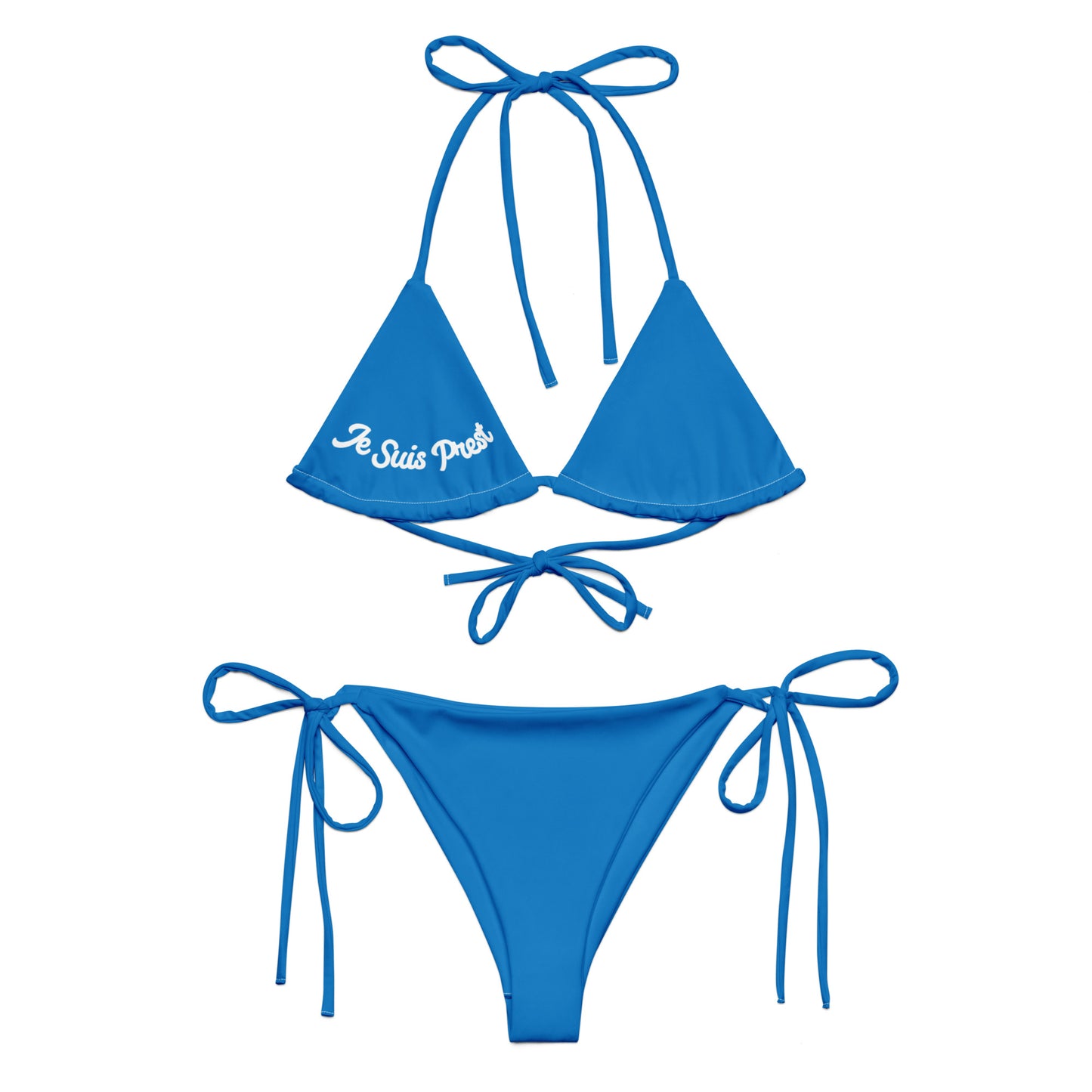 Blue "Je Suis Prest" string bikini